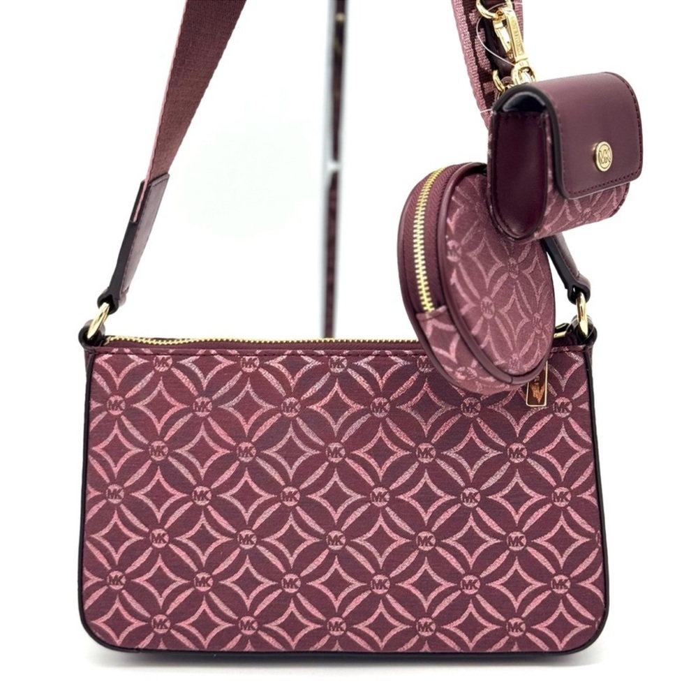 Michael Kors Jet Set Logo Crossbody Bag with Case for Apple AirPods Pro Ox Blood - Picture 6 of 10